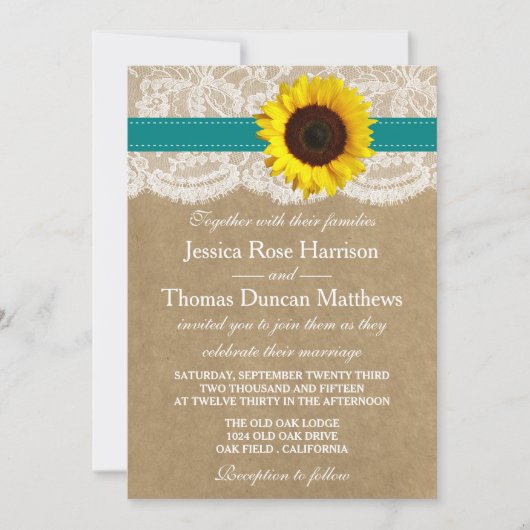 Het Collectie Kraft, Lace & Sunflower - Blauwgroen Kaart (Voorkant)