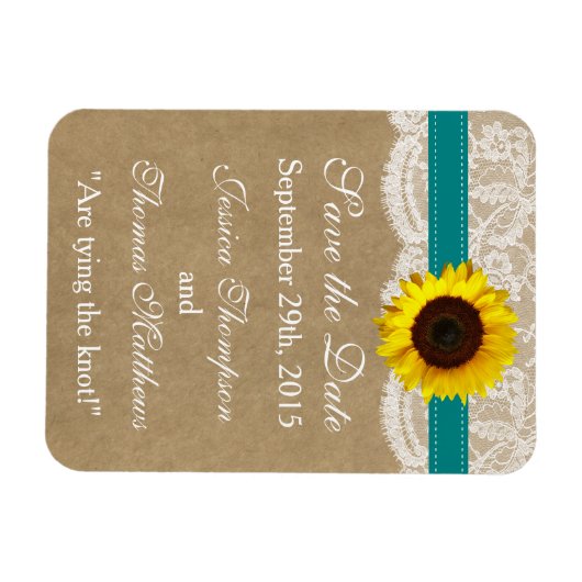 Het Collectie Kraft, Lace & Sunflower - Blauwgroen Magneet (Horizontaal)