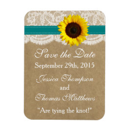 Het Collectie Kraft, Lace & Sunflower - Blauwgroen Magneet