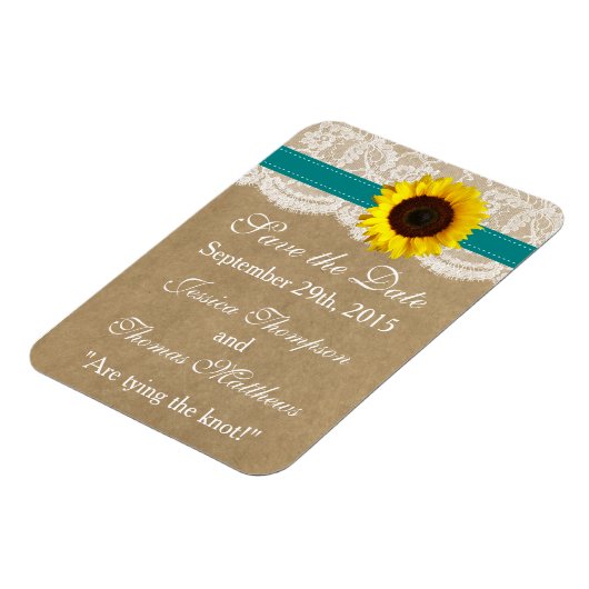 Het Collectie Kraft, Lace & Sunflower - Blauwgroen Magneet (Linkerzijde)