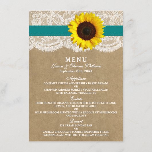 Het Collectie Kraft, Lace & Sunflower - Blauwgroen Menu (Voorkant)