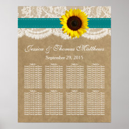 Het Collectie Kraft, Lace & Sunflower - Blauwgroen Poster