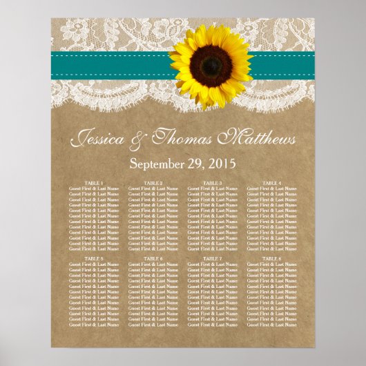 Het Collectie Kraft, Lace & Sunflower - Blauwgroen Poster (Voorkant)