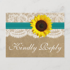 Het Collectie Kraft, Lace & Sunflower - Blauwgroen Uitnodiging Briefkaart