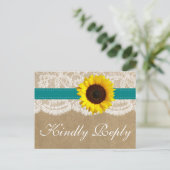 Het Collectie Kraft, Lace & Sunflower - Blauwgroen Uitnodiging Briefkaart (Staand voorkant)
