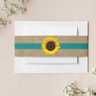 Het Collectie Kraft, Lace & Sunflower - Blauwgroen Uitnodigingen Wikkel