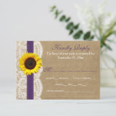 Het Collectie Kraft, Lace & Sunflower - Paars RSVP Kaartje (Staand voorkant)