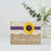 Het Collectie Kraft, Lace & Sunflower - Paars Uitnodiging Briefkaart (Staand voorkant)