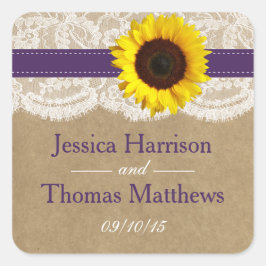 Het Collectie Kraft, Lace & Sunflower - Paars Vierkante Sticker