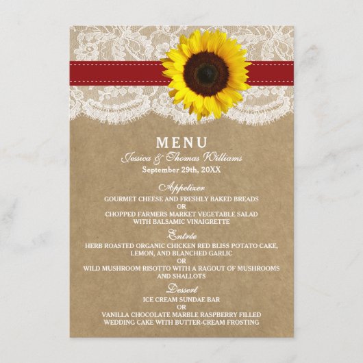 Het Collectie Kraft, Lace & Sunflower - Rood Menu (Voorkant)