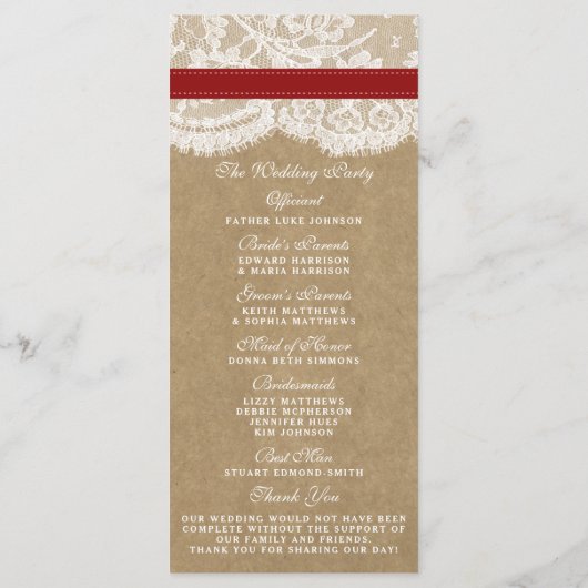 Het Collectie Kraft, Lace & Sunflower - Rood Programmakaart (Achterkant)