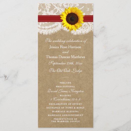 Het Collectie Kraft, Lace & Sunflower - Rood Programmakaart (Voorkant)