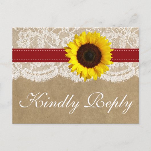 Het Collectie Kraft, Lace & Sunflower - Rood Uitnodiging Briefkaart (Voorkant)