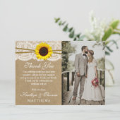Het Collectie Kraft, Lace & Sunflower Wedding Bedankkaart (Staand voorkant)