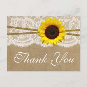 Het Collectie Kraft, Lace & Sunflower Wedding Briefkaart