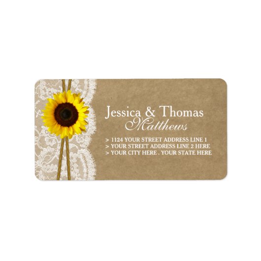 Het Collectie Kraft, Lace & Sunflower Wedding Etiket (Voorkant)