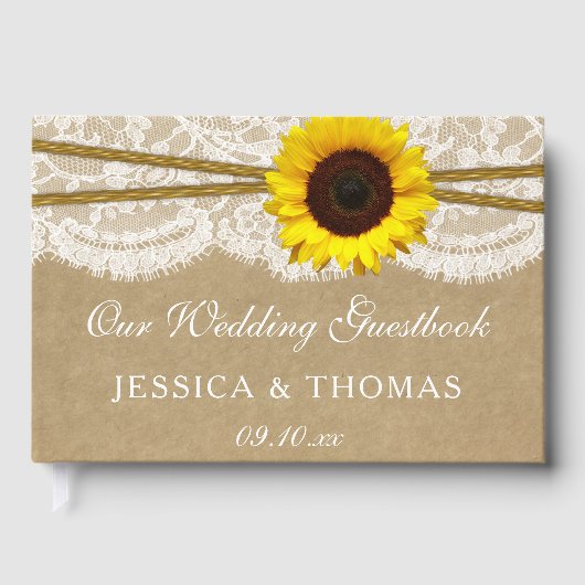 Het Collectie Kraft, Lace & Sunflower Wedding Gastenboek (Voorkant)