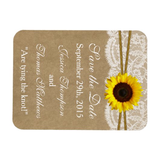 Het Collectie Kraft, Lace & Sunflower Wedding Magneet (Horizontaal)