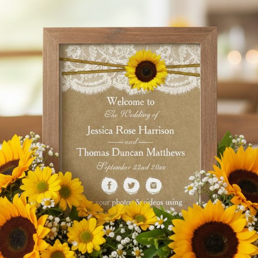 Het Collectie Kraft, Lace & Sunflower Wedding Poster