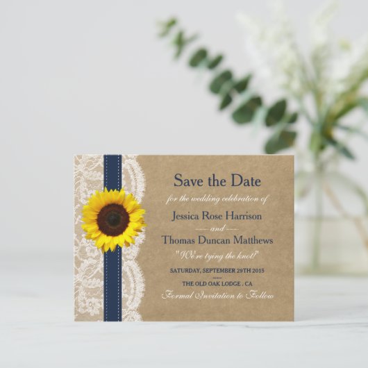 Het Collectie Kraft, Lace & Sunflower - Zeemacht Aankondigingskaart (Staand voorkant)