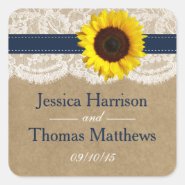 Het Collectie Kraft, Lace & Sunflower - Zeemacht Vierkante Sticker