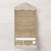 Het Collectie Kraft & Lace Wedding All In One Uitnodiging (Binnen)