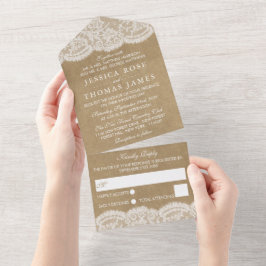 Het Collectie Kraft & Lace Wedding All In One Uitnodiging