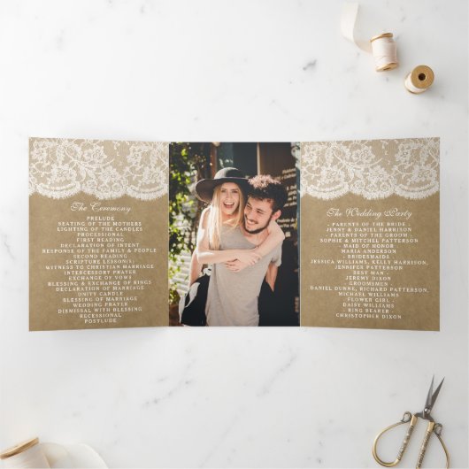 Het Collectie Kraft & Lace Wedding Drieluik Programma (Binnen)