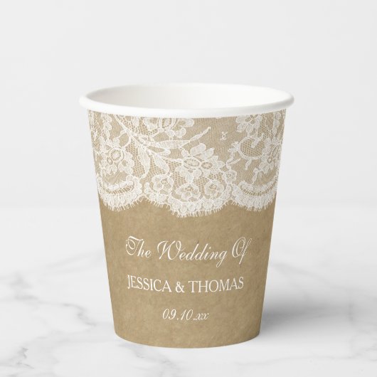 Het Collectie Kraft & Lace Wedding Papieren Bekers (Voorkant)