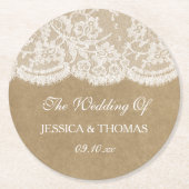 Het Collectie Kraft & Lace Wedding Ronde Kartonnen Onderzetter (Voorkant)