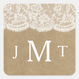 Het Collectie Kraft & Lace Wedding Seals Vierkante Sticker