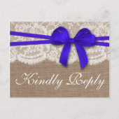 Het Collectie RSVP van de Rustic Blue Bow Wedding Uitnodiging Briefkaart (Voorkant)
