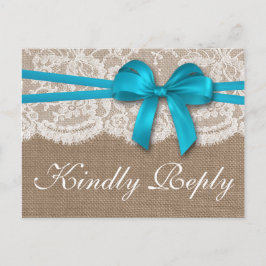 Het Collectie RSVP van de Rustic Blue Bow Wedding Uitnodiging Briefkaart