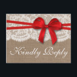 Het Collectie RSVP van de Rustic Red Bow Wedding Uitnodiging Briefkaart<br><div class="desc">Het roodbruine collectie is een verbluffend design met een prachtige rustige inbrekende achtergrond met een romantische witte rand-achtige vlek en een verbluffende rode boog. Deze RSVP-briefkaarten kunnen voor uw speciale gelegenheid worden gepersonaliseerd en maken de perfecte antwoordkaart voor elke trouwe bruiloft, elk vrijgezellenfeest, elke verlovingspartij, elke verjaardagspartij en nog veel...</div>