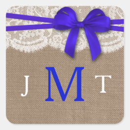 Het Collectie Rustic Blue Bow Wedding Seals Vierkante Sticker
