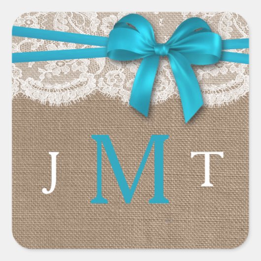 Het Collectie Rustic Blue Bow Wedding Seals Vierkante Sticker (Voorkant)