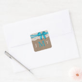 Het Collectie Rustic Blue Bow Wedding Seals Vierkante Sticker (Envelop)