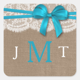 Het Collectie Rustic Blue Bow Wedding Seals Vierkante Sticker