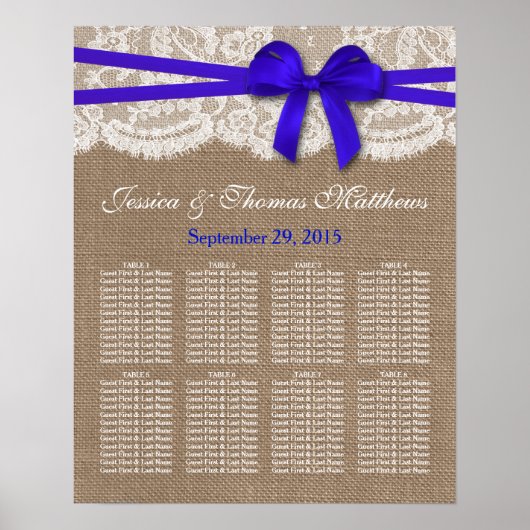 Het Collectie Rustic Blue Bow Wedding Seating Poster (Voorkant)