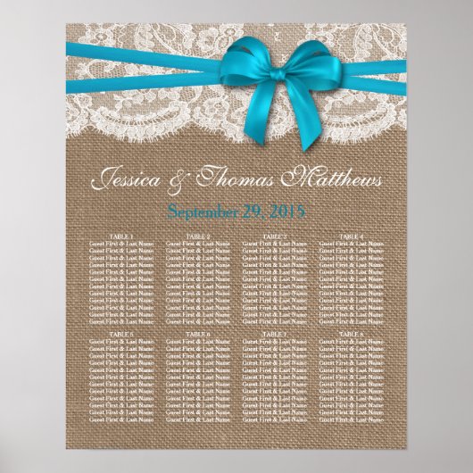 Het Collectie Rustic Blue Bow Wedding Seating Poster (Voorkant)
