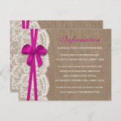 Het Collectie Rustic Pink Bow Wedding Informatiekaartje (Voorkant / Achterkant)