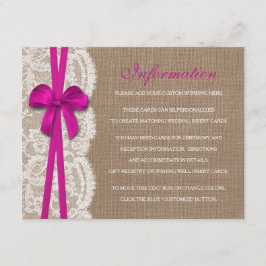 Het Collectie Rustic Pink Bow Wedding Informatiekaartje
