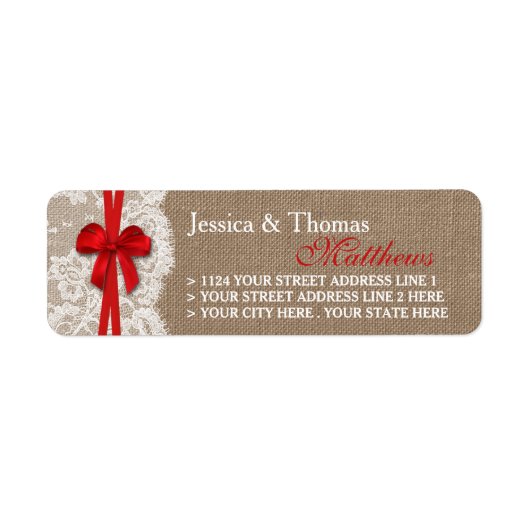 Het Collectie Rustic Red Bow Wedding Etiket (Voorkant)