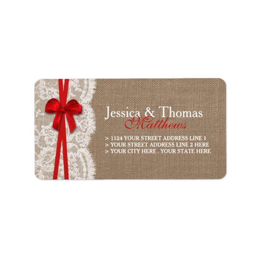 Het Collectie Rustic Red Bow Wedding Etiket (Voorkant)