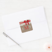 Het Collectie Rustic Red Bow Wedding Vierkante Sticker (Envelop)