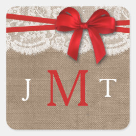 Het Collectie Rustic Red Bow Wedding Vierkante Sticker