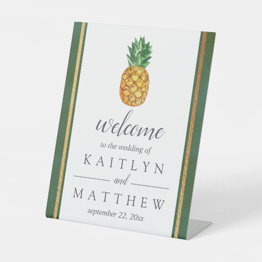 Het Collectie Tropische anananas Wedding Welkom Reclamebord Met Voetstuk (Voorkant)