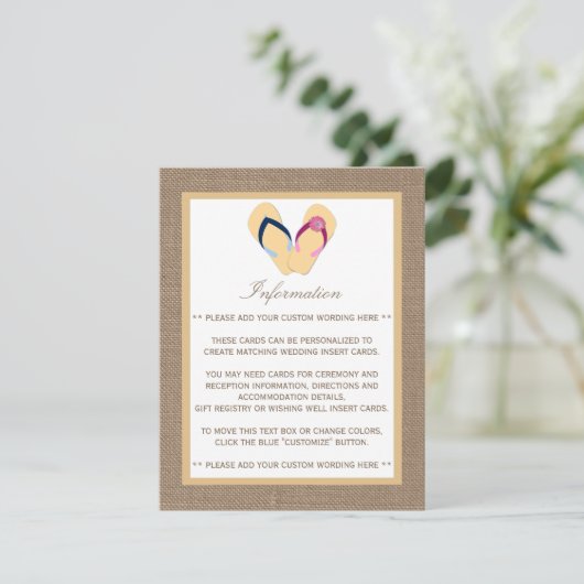 Het Collectie van de Beach Burlap Wedding van het  Informatiekaartje (Staand voorkant)