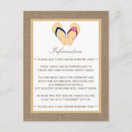 Het Collectie van de Beach Burlap Wedding van het  Informatiekaartje