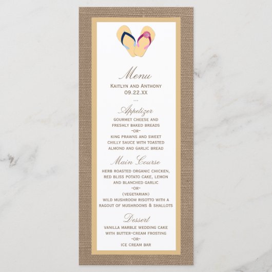 Het Collectie van de Beach Burlap Wedding van het  Menu (Voorkant)